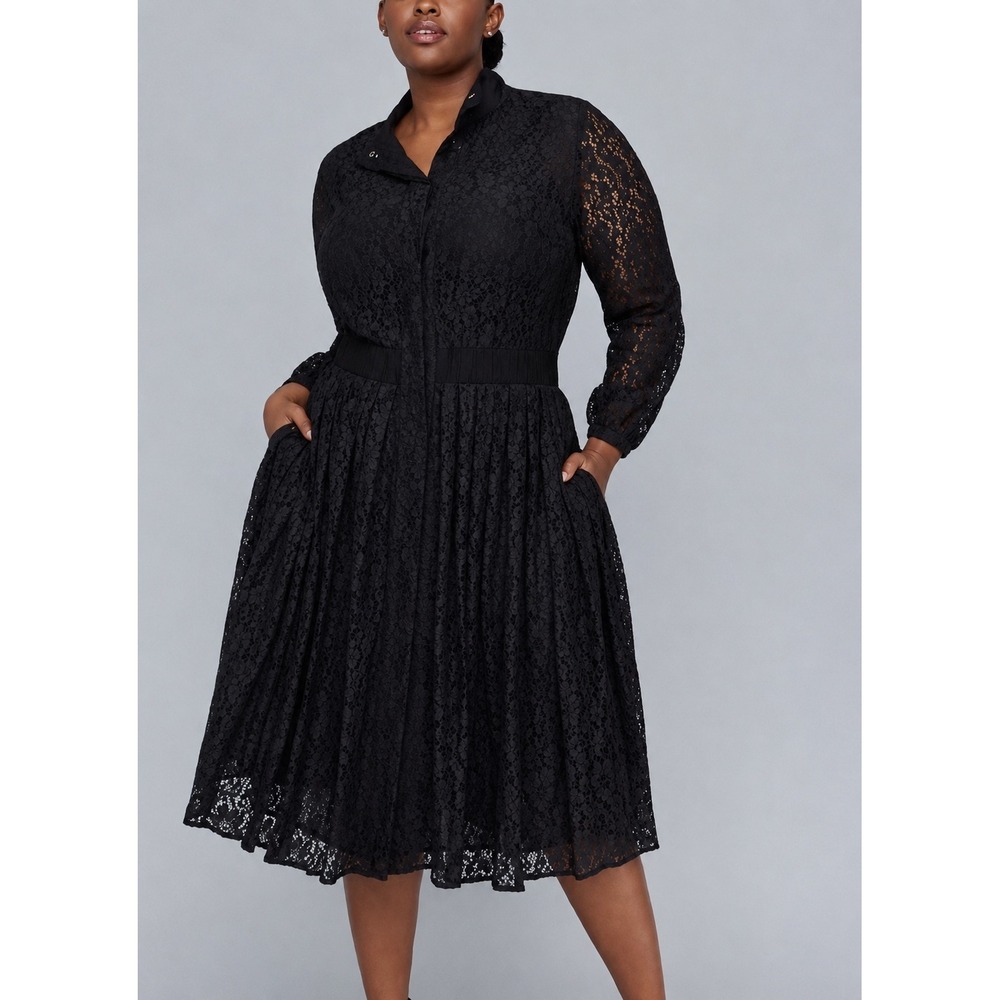 Girl With Curves Lane Bryant Dress Women 28 Black Lace Long Sleeve Midi Pocket